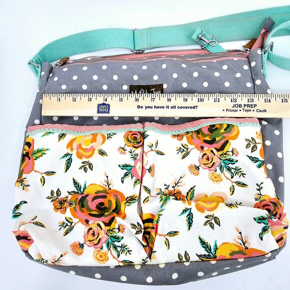 Matilda Jane Over The Moon Messenger Floral Diaper Bag & Pad Gray Teal - Picture 15 of 16